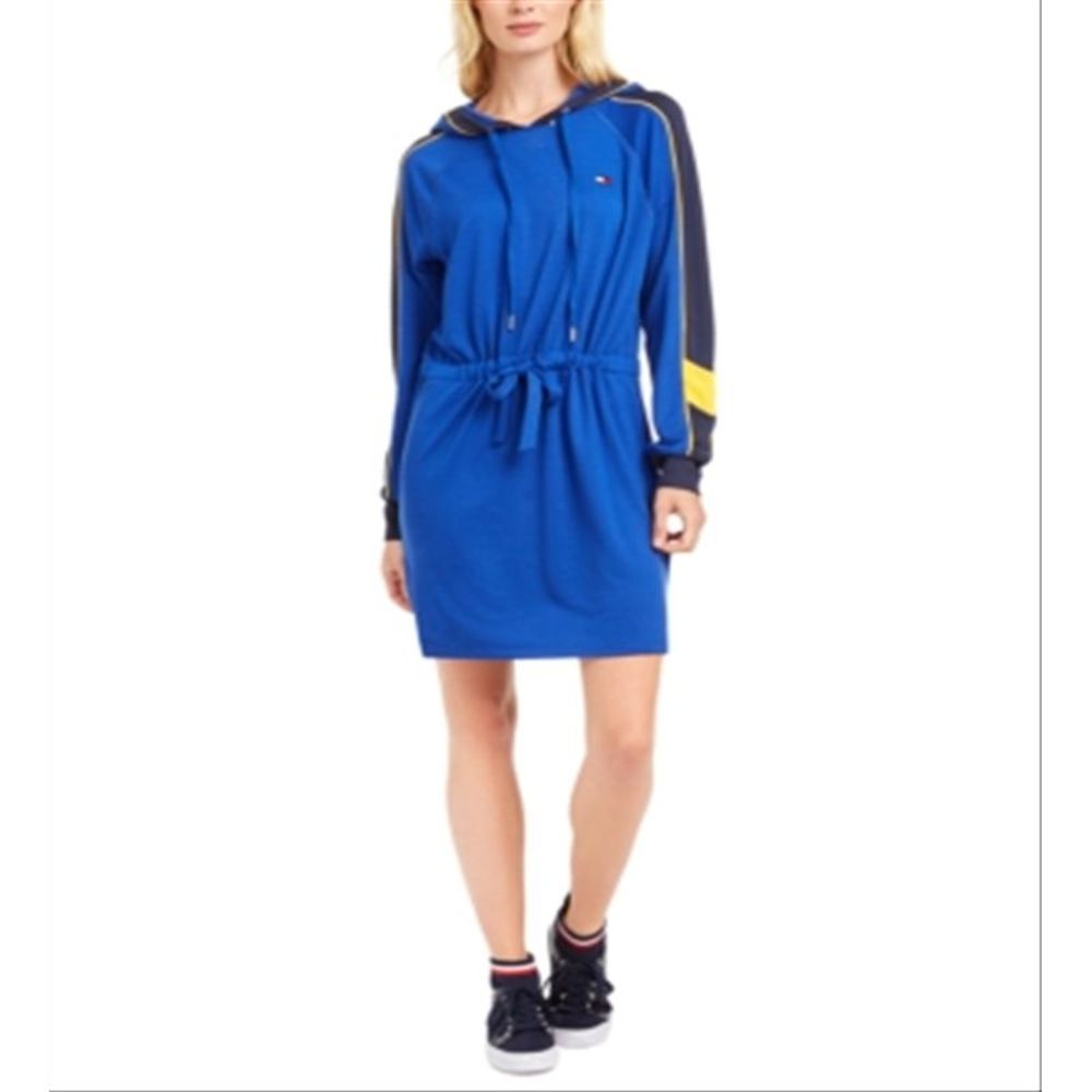 Tommy Hilfiger Women's Sport Hooded Drawstring Waist DressBlue Size XX-Large